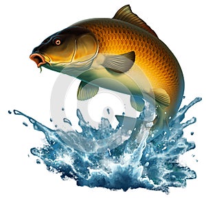 Common Carp fish koi jumping out of the water. photo
