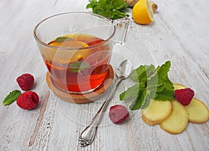 Common cure for common cold - lemon, mint, raspberry, ginger
