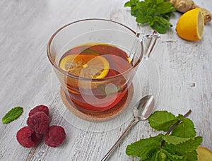 Common cure for common cold - lemon, mint, raspberry, ginger