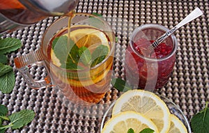 Common cure for common cold - lemon, mint, raspberry jam