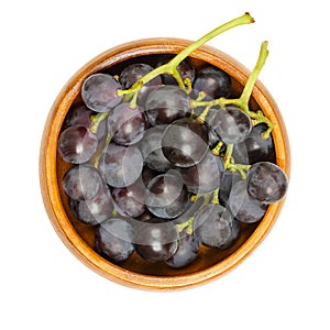 Common grape vines, wild grapes, Vitis vinifera, in wooden bowl