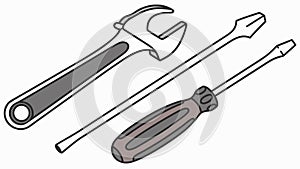 Common Hand Tools, Adjustable Wrench and Screwdriver, vector design Generative AI