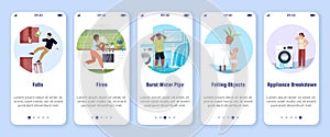 Common home accidents onboarding mobile app screen vector template