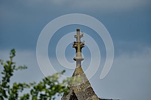 common kestrel sitting high on top of medieval german church