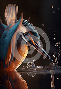 Common Kingfisher under rain. Generative AI