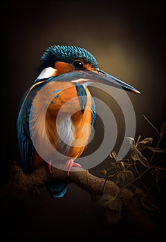 Common Kingfisher under rain. Generative AI