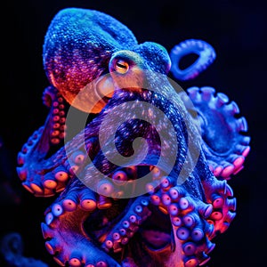 common octopus Octopus vulgaris undewater, neon light, Wildlife animal