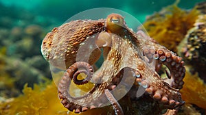Common octopus. (Octopus vulgaris). Wildlife animal. AI Generative