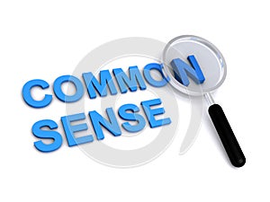 Common sense with magnifying glass on white