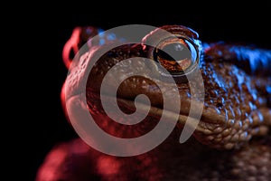 Common toad portrait macro in red and blue light