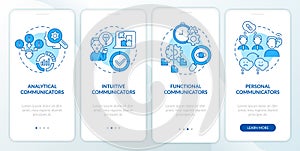 Common types of communicators blue onboarding mobile app screen