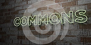 COMMONS - Glowing Neon Sign on stonework wall - 3D rendered royalty free stock illustration