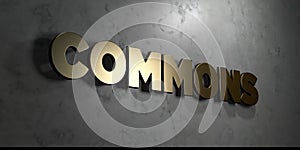 Commons - Gold sign mounted on glossy marble wall - 3D rendered royalty free stock illustration