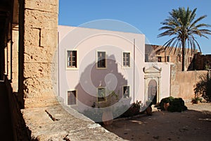 commons in an orthodox monastery (arkadi) in crete (greece)