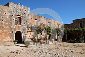 commons in an orthodox monastery (arkadi) in crete (greece)