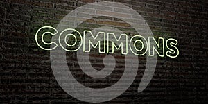 COMMONS -Realistic Neon Sign on Brick Wall background - 3D rendered royalty free stock image