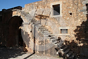 commons and stairs in an orthodox monastery (arkadi) in crete