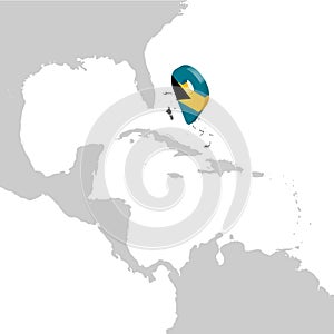 Commonwealth of The Bahamas Location Map on map Central America. 3d Bahamas flag map marker location pin. High quality map of Baha