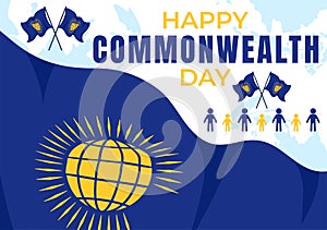 Commonwealth Day Vector Illustration on 24 may of Helps Guide Activities by Commonwealths Organizations with Waving Flag