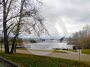 Communal bridge in the city of Krasnoyarsk in autumn