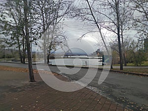 Communal bridge in the city of Krasnoyarsk in autumn