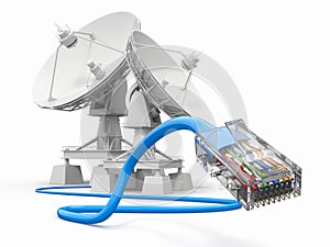 Communiation. Satellite dish with cable.