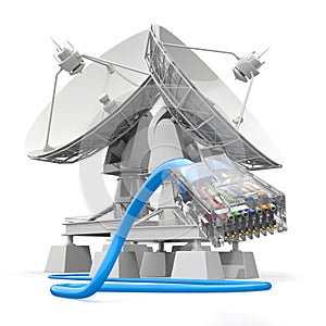 Communiation. Satellite dish with cable.