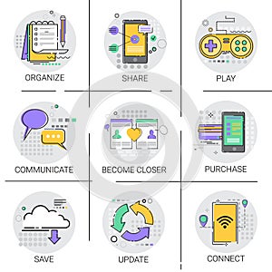 Communicate Social Network Communication Connection Database Online Shopping Applicatios Icon Set