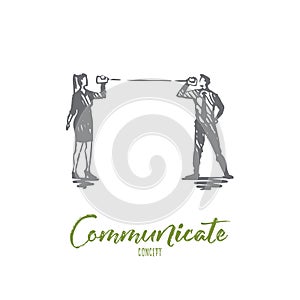 Communicate, talk, people, speech, conversation concept. Hand drawn isolated vector.