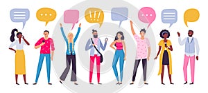 Communicating people. Chat dialog communication, smartphone call talking or speaking people group vector illustration