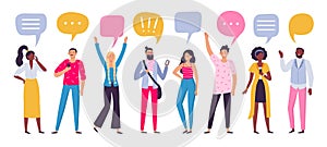 Communicating people. Chat dialog communication, smartphone call talking or speaking people group vector illustration