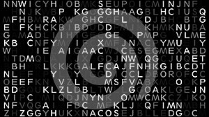 Communication through abstract text composition letters on black background, random letters pattern, and stylish typography