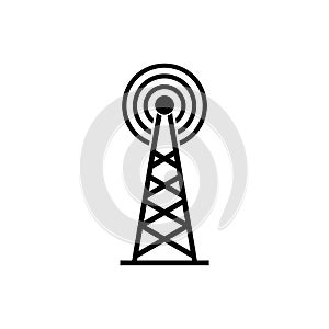 Communication antenna sign. Broadcast communications tower icon isolated on white background