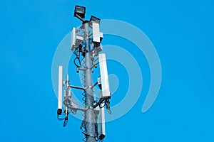 Communication antenna tower with blue sky,Telecoms technology