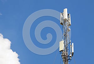 Communication antenna tower with blue sky,Telecoms technology. M