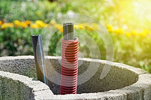 Communication cable outdoor, laying a fiber optic cable for fast internet