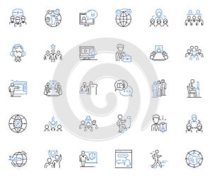 Communication company line icons collection. Connectify, Linkup, Converse, Dialog, Synapse, Relay, Interact vector and