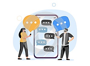 Communication, dialog, conversation on an online forum and internet chatting concept. Vector illustration. Business.