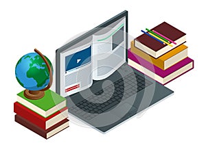 IT Communication or e-learning or internet network as knowledge base concept. Education technology flat illustration