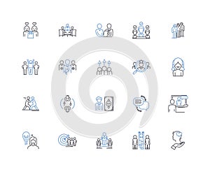 Communication expert line icons collection. Advocate, Advisor, Articulate, Authority, Coach, Collaborator, Connector