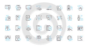 Communication and expression linear icons set. Dialogue, Verbal, Articulation, Utterance, Discourse, Voice, Vocalization