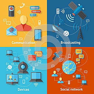 Communication flat icon set