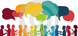 Communication group people. Speech bubble cloud. Talking crowd. Network silhouette profile. Communicate. Community diverse people.