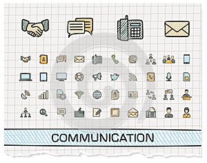 Communication hand drawing line icons