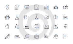 Communication hardware line icons collection. Router, Modem, Switch, Antenna, Transceiver, Amplifier, Gateway vector and