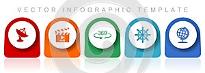 Communication icon set, flat design miscellaneous colorful icons such as satellite antenna, cinema, 360 degree, ship wheel and