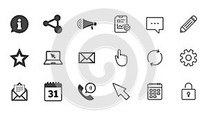 Communication icons. Contact, mail signs.