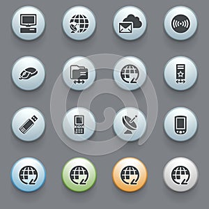 Communication icons on gray background. Set 3