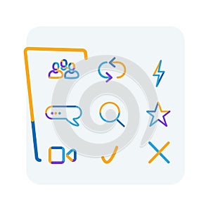 Communication icons group, vector internet communication concept, doodle
