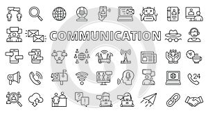 Communication icons line design. Connection, Network, Team, Video call, Contact, Correspondence vector illustrations